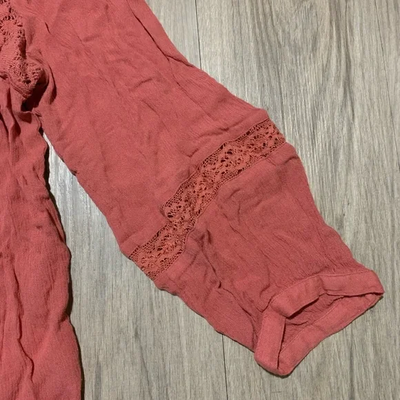 American Eagle Button Up Blouse w/ Flower Lace, Dusty Rose, XL - Picture 4 of 8